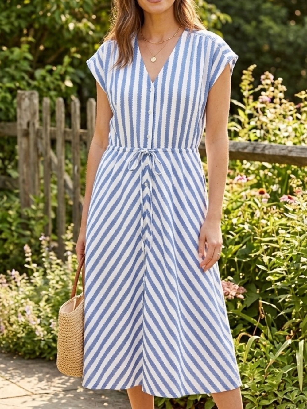Draper James Blue & White Striped V-Neck Sleeveless Dress XXL
